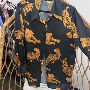 SHEIN Black and Orange Leopard Print Blouse